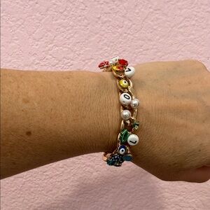 Betsey Johnson Gold-Tone Multi Charm Bracelet with Colorful Enamel Accents